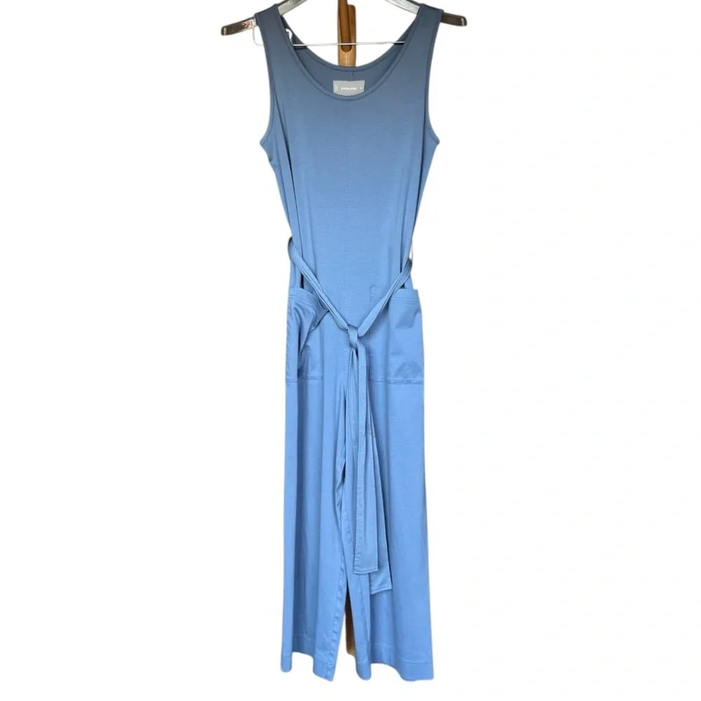 Everlane The Luxe Cotton‎ Tank Blue Jumpsuit w/ Pockets Sz XS